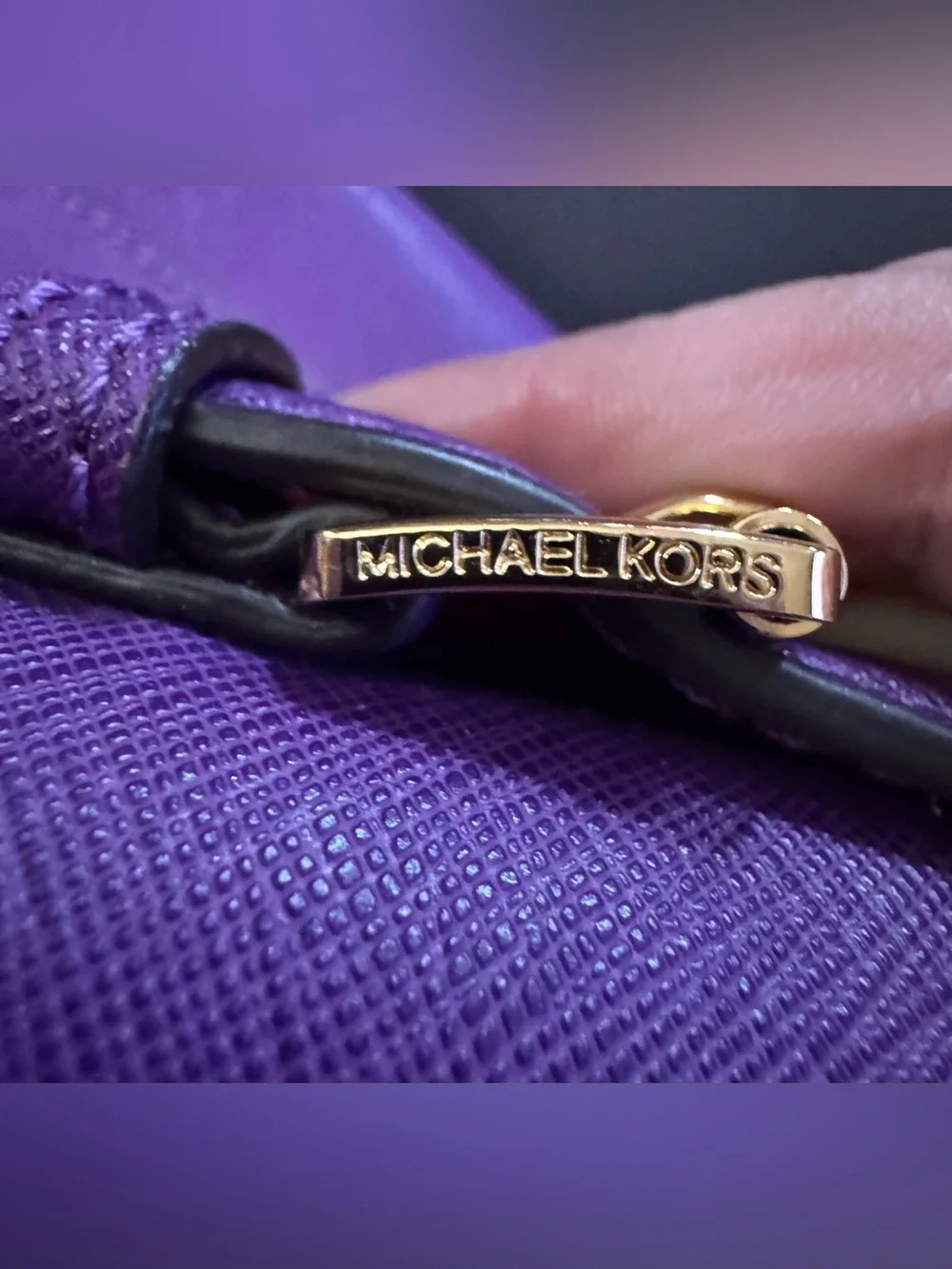 Michael Kors Purple Leather Tote with Gold MK Accent - Picture 8 of 10